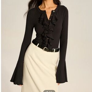 Commense Flared Sleeve Ruffled Button T-Shirt